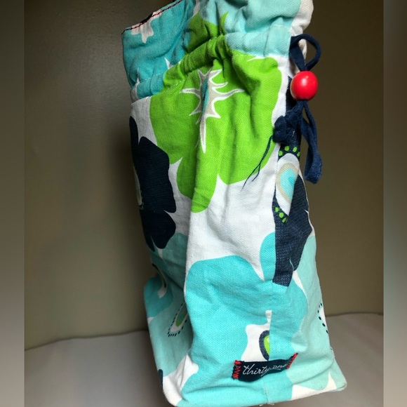 Thirty One Tote White Blue Green Floral Drawstring Size 12 x 12 x 6 - Picture 4 of 10
